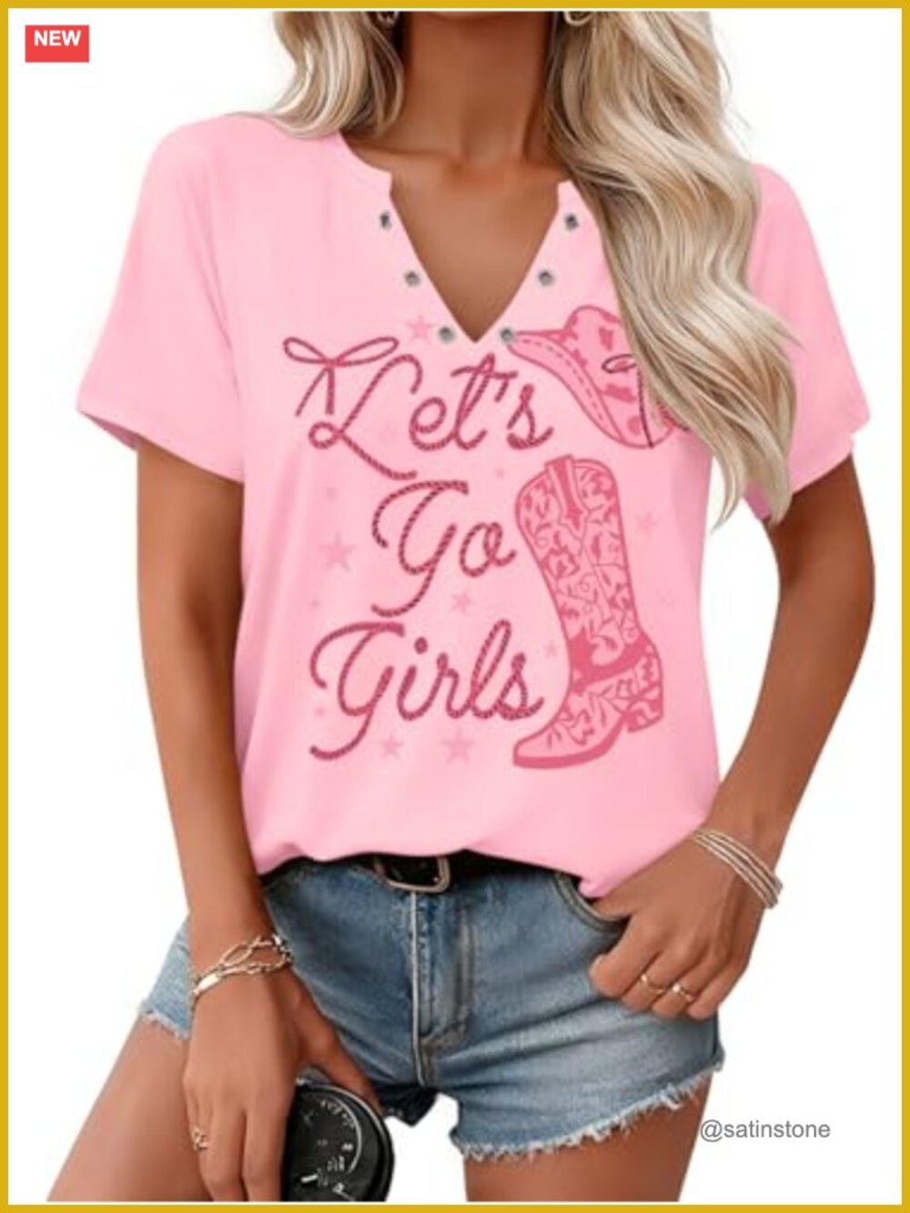 Country Music V-Neck Tee Women Short Sleeve Concert Western Top